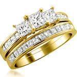 حلقه و پشت حلقه طلای زرد با نگین الماس تراش پرنس مدل: RDF1078