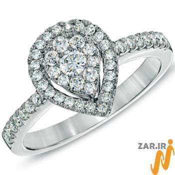 حلقه طلای سفید زنانه با نگین الماس تراش برلیان طرح اشک مدل: RDF1079