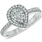 حلقه طلای سفید زنانه با نگین الماس تراش برلیان طرح اشک مدل: RDF1079