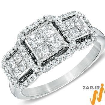 حلقه طلای زنانه با نگین الماس تراش پرنس و الماس تراش برلیان دیواره مدل: RDF1081