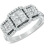 حلقه طلای زنانه با نگین الماس تراش پرنس و الماس تراش برلیان دیواره مدل: RDF1081