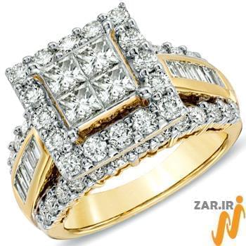 حلقه طلای زنانه با نگین تخمه الماس پرنس و الماس تراش برلیان و باگت دیواره مدل: RDF1083