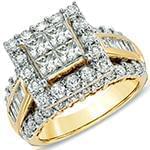 حلقه طلای زنانه با نگین تخمه الماس پرنس و الماس تراش برلیان و باگت دیواره مدل: RDF1083