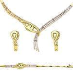 سرویس طلای سفید و زرد عروس با نگین الماس تراش برلیان مدل: bset2190