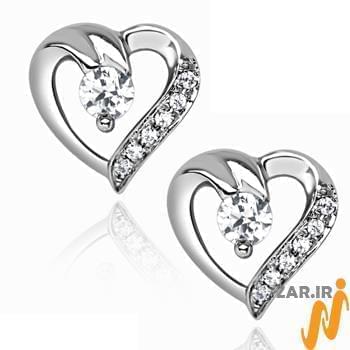 گوشواره طلا و جواهر با نگین الماس تراش برلیان طرح قلب مدل: ebf2080