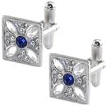 دکمه سردست طلا و جواهر با نگین یاقوت کبود و الماس تراش برلیان مدل: cdm1115