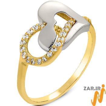 انگشتر طلای زرد و سفید زنانه با نگین الماس تراش برلیان طرح قلب مدل: ring2096
