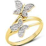 انگشتر طلای زرد زنانه با نگین الماس تراش برلیان طرح پروانه مدل: ring2104