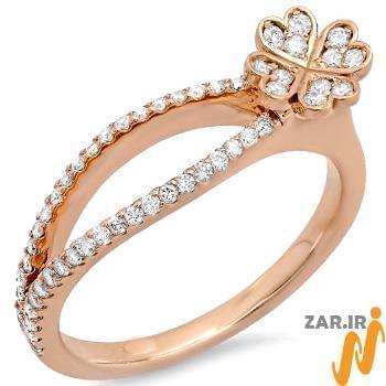 انگشتر طلای رزگلد زنانه با نگین الماس تراش برلیان طرح گل مدل: ring2106