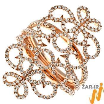 انگشتر طلای رزگلد زنانه با نگین الماس تراش برلیان طرح کشیده مدل: ring2109