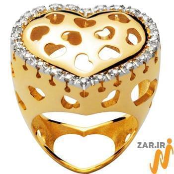 انگشتر طلای زرد زنانه با نگین الماس تراش برلیان طرح قلب مدل: ring2110