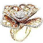 انگشتر طلای رزگلد و سفید زنانه با نگین الماس تراش برلیان طرح گل مدل: ring2111