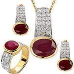 نیم ست آویز، گوشواره و انگشتر با نگین یاقوت و الماس تراش برلیان مدل: hsdf1306