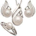 نیم ست آویز، گوشواره و انگشتر با نگین مروارید و الماس تراش برلیان مدل: hsdf1313