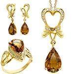 نیم ست آویز، گوشواره و انگشتر با نگین سیترین و الماس تراش برلیان مدل: hsdf1315