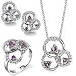 نیم ست آویز، گوشواره و انگشتر با نگین آمتیس و الماس تراش برلیان مدل: hsdf1319