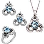 نیم ست آویز، گوشواره و انگشتر با نگین توپاز و الماس تراش برلیان مدل: hsdf1320