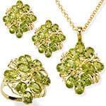 نیم ست آویز، گوشواره و انگشتر با نگین زبرجد و الماس تراش برلیان مدل: hsdf1325