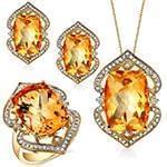 نیم ست آویز، گوشواره و انگشتر با نگین سیترین و الماس تراش برلیان مدل: hsdf1329