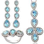 نیم ست آویز، گوشواره و انگشتر با نگین توپاز و الماس تراش برلیان مدل: hsdf1331