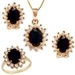 نیم ست آویز، گوشواره و انگشتر طلا با نگین یاقوت کبود و الماس تراش برلیان مدل: hsdf1332