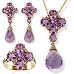 نیم ست آویز، گوشواره و انگشتر با نگین آمتیس و الماس تراش برلیان مدل: hsdf1333