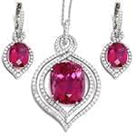 نیم ست آویز و گوشواره طلای سفید با نگین تورمالین و الماس تراش برلیان مدل: hsdf1337