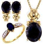 نیم ست آویز، گوشواره و انگشتر با نگین یاقوت کبود و الماس تراش برلیان مدل: hsdf1339