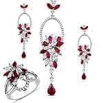 نیم ست آویز، گوشواره و انگشتر با نگین یاقوت قرمز، برلیان و مارکیز مدل: hsdf1340