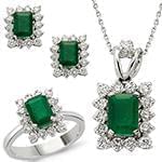 نیم ست آویز، گوشواره و انگشتر با نگین زمرد و الماس تراش برلیان مدل: hsdf1341