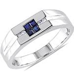 انگشتر پلاتین مردانه با نگین یاقوت کبود و الماس تراش برلیان مدل: platin2041