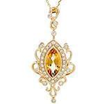 آویز جواهر با نگین سیترین و الماس تراش برلیان و طلای رزگلد مدل: npdf12980