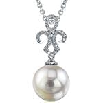 آویز جواهر با نگین مروارید و الماس تراش برلیان و طلای سفید مدل: npdf12986