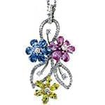 آویز جواهر با نگین زبرجد، تورمالین، یاقوت کبود و الماس تراش برلیان طرح گل مدل: npdf12987