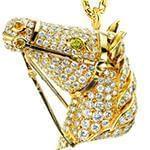 آویز اسب جواهر با نگین زبرجد و الماس تراش برلیان و طلای زرد مدل: npdf12989