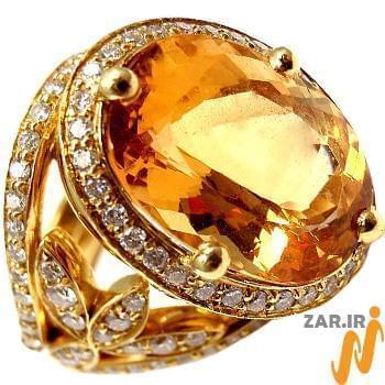 انگشتر زنانه طلا و جواهر با نگین سیترین و الماس تراش برلیان: مدل rgf1428
