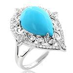 انگشتر زنانه طلا و جواهر با نگین فیروزه و الماس تراش برلیان : مدل rgf1429