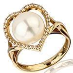 انگشتر زنانه طلا و جواهر با نگین مروارید و الماس تراش برلیان طرح قلب: مدل rgf1436