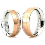 حلقه طلای رزگلد و سفید ست ازدواج با نگین الماس تراش برلیان مدل: srd1362