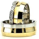 حلقه ست ازدواج طلا زرد و سفید با نگین الماس تراش برلیان مدل: srd1373