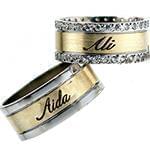 حلقه ست ازدواج طلا با نگین الماس تراش برلیان طرح اسم مدل: srd1378