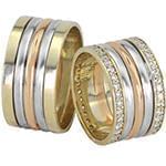 حلقه ست ازدواج طلای سه رنگ با نگین الماس تراش برلیان مدل: srd1382