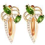 گوشواره طلا و جواهر با نگین زبرجد و الماس تراش برلیان مدل: edf1322