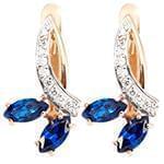 گوشواره طلا و جواهر با نگین یاقوت کبود و الماس تراش برلیان مدل: edf1324