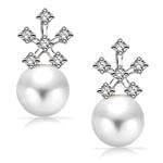 گوشواره طلا و جواهر با نگین مروارید و الماس تراش برلیان مدل: edf1325