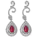 گوشواره طلا و جواهر با نگین یاقوت قرمز و الماس تراش برلیان مدل: edf1326