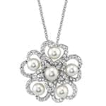 آویز طلا و جواهر با نگین مروارید و الماس تراش برلیان طرح گل مدل: npdf12995