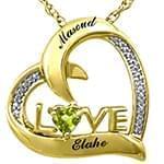 آویز قلب طلا و جواهر با نگین زبرجد و الماس تراش برلیان طرح love مدل: npdf12997