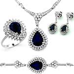 سرویس طلا و جواهر با نگین یاقوت کبود و الماس تراش برلیان مدل: bset2184