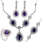 سرویس طلا و جواهر با نگین تانزانیت و الماس تراش برلیان مدل: bset2187